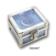 aluminum watch packaging box with clear acrylic plate as walls for single watch